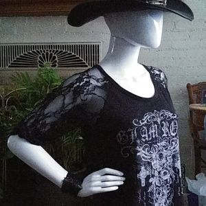 Maurice's Glam Rock Lacey Black T-shirt sz L